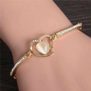 Gold Plated Heart Bracelet Austrian Crystals Opal